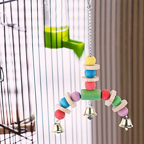 Qukaim Haustier-Vogelkäfig-Dekoration, Holzschaukel zum Aufhängen, bunte Perlen und Haken, Vogelkauspielzeug, Papageienspielzeug, Vogel-Hängespielzeug für Vogelkäfig von Qukaim