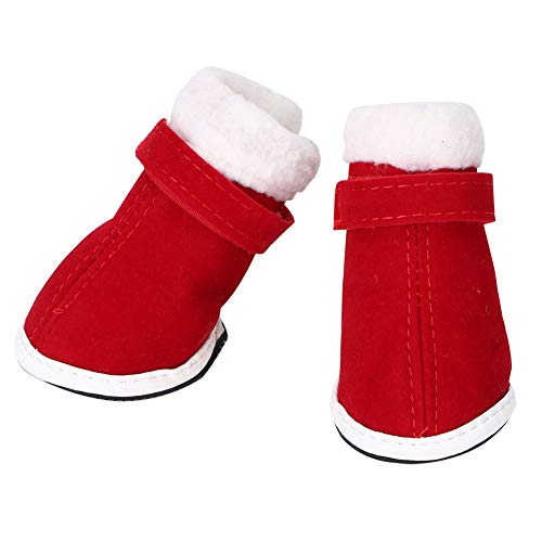 Qukaim Haustier-Weihnachtsschuhe, Baumwolle, Weihnachtsschuhe, 4 Stück, rutschfeste Schneestiefel für Hunde und Katzen, mit Klettverschluss, warme Winterschuhe für Haustiere, Größe 1 von Qukaim