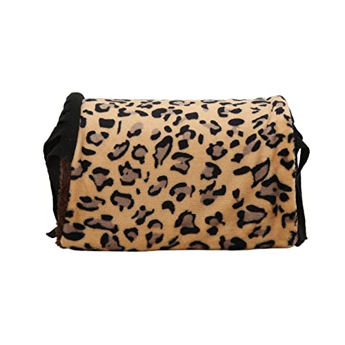 Qukaim Haustiertunnel Nest Flanell Leopard Kleintier Versteck Spielröhre mit Fransen Vorhang für Hamster Meerschweinchen Schwarz Ideal für kleine Haustiere Spielen und Ausruhen von Qukaim