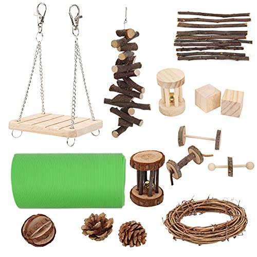 Qukaim Holz-Hamster-Plattformspielzeug, drehbare Leiter für kleine Haustiere, Kauspielzeugmatte für Kaninchen und Chinchillas, Aktivitätsmatte, 15 Stück Hamsterspielzeug aus Holz, Haustierbedarf Qukaim Holz-Hamster-Plattformspielzeug, drehbare Leiter für kleine Haustiere, Kauspielzeugmatte für Kaninchen und Chinchillas, Aktivitätsmatte, 15 Stück Hamsterspielzeug aus Holz, Haustierbedarf von Qukaim