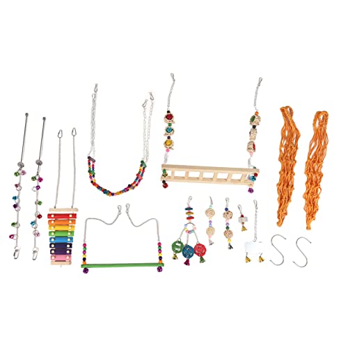 Qukaim Hühnerschaukel Set 12pcs Hühnerstall Spielzeug Set Bunte Lyre Schaukel Hängebrücke Leiter Obstgabeln Spiegel Rattan Ball Schnur für Hühner von Qukaim