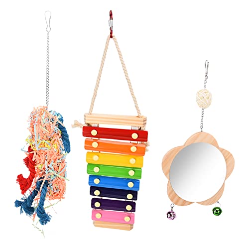 Qukaim Hühnerspiegel-Spielzeug, Hühner-Xylophon-Spielzeug-Set, 3-teiliges Hühnerspielzeug mit Spiegel und gebürstetem Design, Beißspielzeug für Hahn und Henne, ideales Hühnerstall-Accessoire von Qukaim