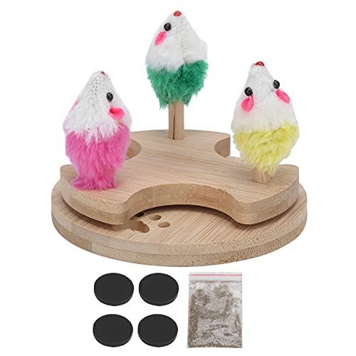 Qukaim Interaktives Katzenspielzeug Holz Drehteller Katzenspielzeug, Interaktives Katzenspielzeug mit Plüschmäusen und Katzenminze für Kätzchenspiel und Bewegung, stimulierendes Design, lustige Qukaim Interaktives Katzenspielzeug Holz Drehteller Katzenspielzeug, Interaktives Katzenspielzeug mit Plüschmäusen und Katzenminze für Kätzchenspiel und Bewegung, stimulierendes Design, lustige von Qukaim