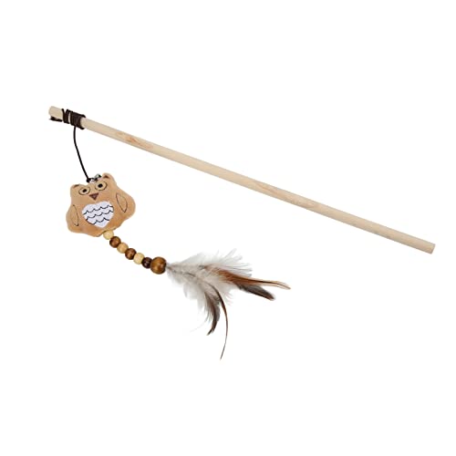 Qukaim Interaktives Katzenstab-Spielzeug Holzstange Lustiger Katzenstab, Interaktiver Katzenstab-Spielzeug mit Plüsch-Cartoon-Eule und Glocke, Ideal für Spielzeit, Engagierendes Katzenspielzeug-Set, von Qukaim