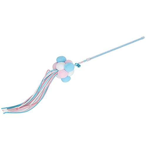 Qukaim Katzenspielstock Katze Elastisches Federspielzeug, Metalldrahtfeder mit Glocke und Plüschball, Interaktiver Trainingsstab für Katzen, Katzenquaste Stick, Blau und Rosa von Qukaim