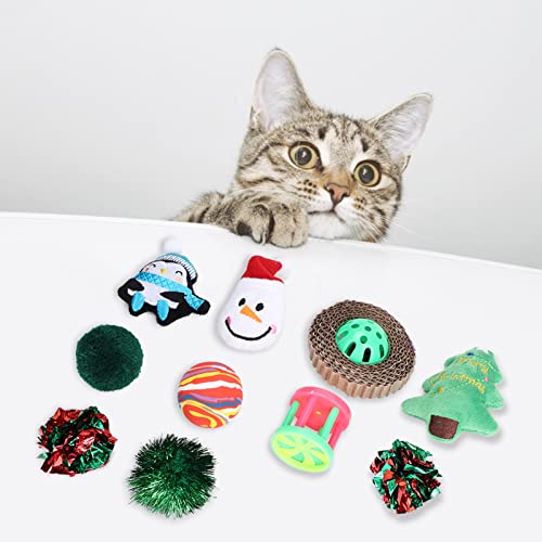 Qukaim Katzenspielzeug, 10 Stück, Kunststoff, Weihnachtsring, Papierkugelglocke, Spielzeug-Set, interaktives Trainingszubehör für Katzen, lustiges Spielspielzeug für Urlaubsunterhaltung von Qukaim