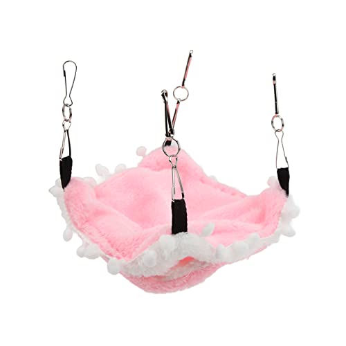 Qukaim Kleine Tier Hängematte, Warm Plüsch Haustier Etagenbett für Ratte Zuckergleiter Frettchen 21x21cm Rosa Ideal für Kleine Haustiere von Qukaim
