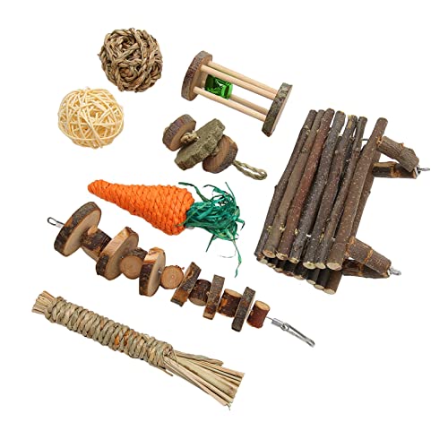Qukaim Kleines Haustier Spielzeug Set, Hamster Kauspielzeug mit Zähnen Schleifen Tunnel, Schaukel Gras Seil, Rattan Ball, Glockenwalze, Graskuchen, 5-teiliges Set für Hamster und Kleintiere von Qukaim