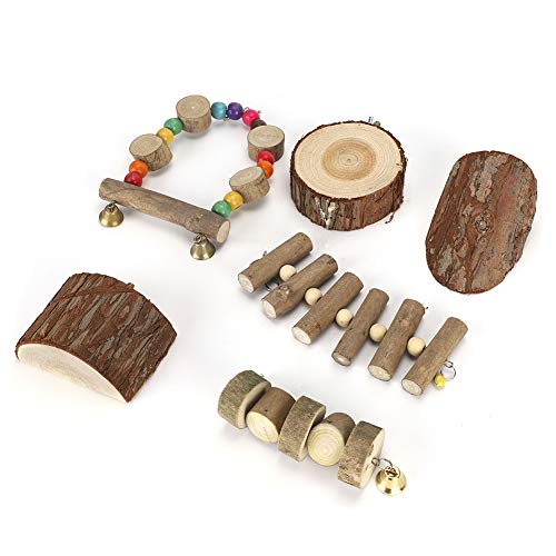 Qukaim Kleintier Holz Hamster Schlafhaus, Bissfestes Nest Spielzeug, inklusive Sicherheitsschaukel und Sprungplattform, kleines Haustierspielzeug-Set für Hamster, Holz, Haustierbedarf von Qukaim