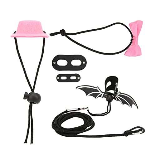 Qukaim Leine für Reptilien-Eidechsen, Harn und Leine, verstellbares Eidechsen-Traktionsseil, Hut, Fliege für kleine Haustiere, rosa Hut-Set, inklusive Fledermausflügel-Leine, Größe S von Qukaim
