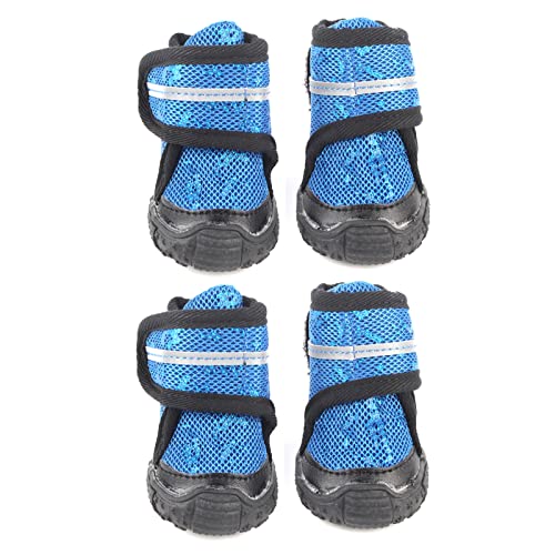 Qukaim Outdoor-Hundeschuhe, Haustierschuhe, rutschfest, atmungsaktiv, mit reflektierenden Riemen, wasserdichte Outdoor-Hundeschuhe für kleine, mittelgroße und große Hunde, 4,5 cm, Blau, 4 Stück Qukaim Outdoor-Hundeschuhe, Haustierschuhe, rutschfest, atmungsaktiv, mit reflektierenden Riemen, wasserdichte Outdoor-Hundeschuhe für kleine, mittelgroße und große Hunde, 4,5 cm, Blau, 4 Stück von Qukaim