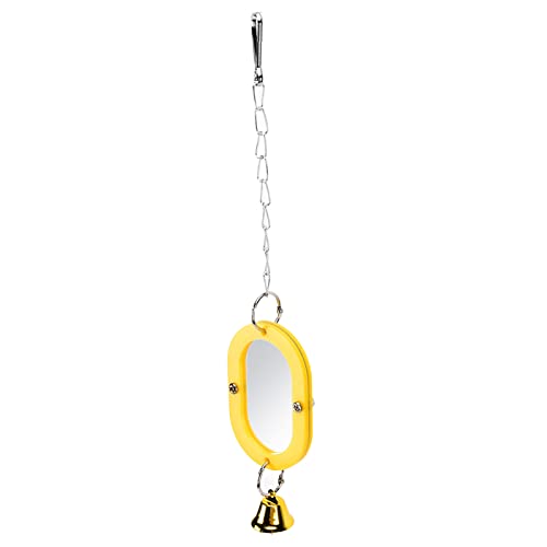 Qukaim Papagei Spiegel Spielzeug Vogel Spiegel Spielzeug, Edelstahl Niedlich Leuchtend Gelb Papagei Spiegel mit Haken Design für Sittich, Nymphensittich, Conure, Wellensittich, 12cm Lang von Qukaim