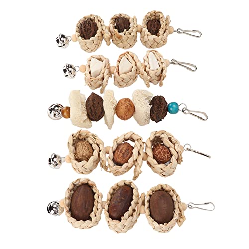 Qukaim Papageien-Kauspielzeug, beißfest, Maisblatt-Nüsse, Vogel-Kauspielzeug mit Glocke zum Aufhängen von Käfigen, ideal für Papageien und Vögel, 5 Stück von Qukaim