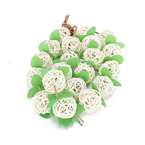 Qukaim Papageien Schaukel Spielzeug Rattan Ball String Papageien Schaukel Spielzeug, Vogel Kauspielzeug, Papageien Beißen Spielzeug, Käfig Dekoration mit Blättern, Weiß Ball, Geeignet für Kleine Vögel von Qukaim