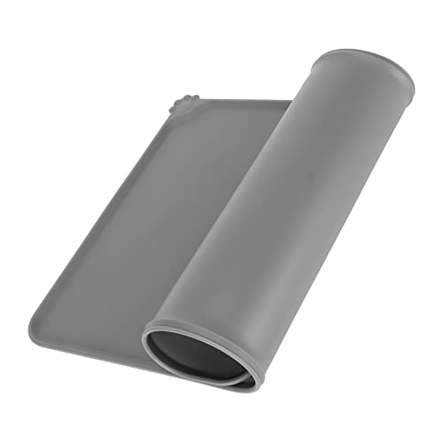 Qukaim Pet Feeding Placemat Silikon Haustier Fütterungsmatte Wasserdichte rutschfeste Haustier Schüssel Matte für Hund und Katze, Faltbare Fütterung Platzdeckchen, Grau, 45 x 30 cm von Qukaim