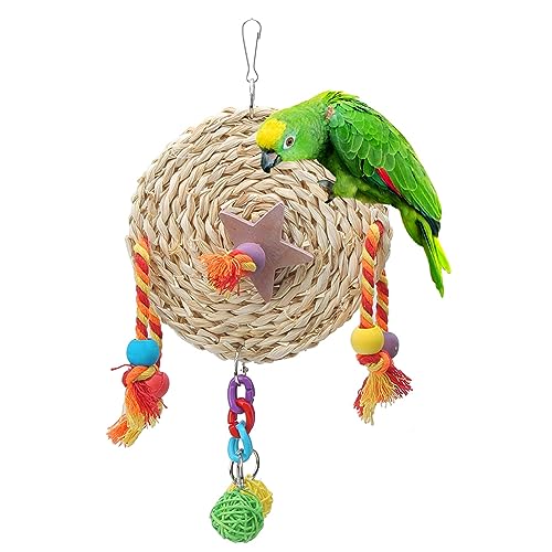 Qukaim Pet Papagei Geflochtener Holzblock Kauen Beißen Hängeschaukel Spielzeug, Vogelkäfig Accories (S), Vogelspielzeug, Vogel Kauspielzeug, Papagei Spielzeug von Qukaim