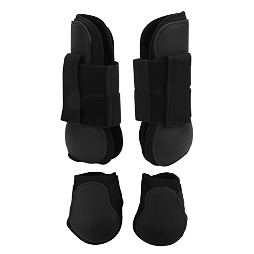 Qukaim Pferdebeinstiefel, Vorder- und Hinterbeinstiefel, PU-Pferdesehnenbandage, mit gepolstertem Innenpolster, Schwarz, Set XL, Pferdebeinschutzstiefel, 4 Stück von Qukaim