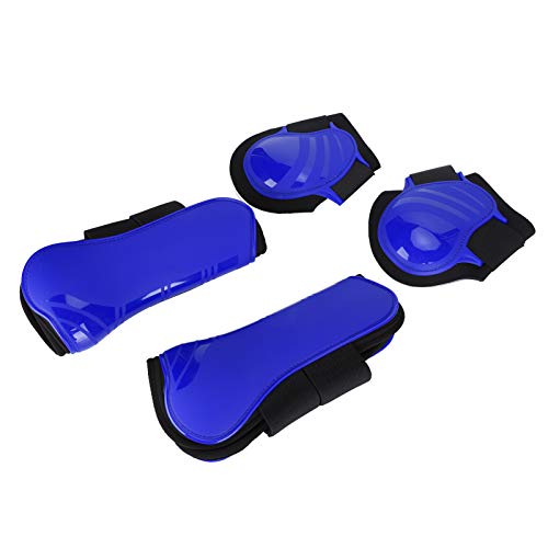 Qukaim Pferdesehnenstiefel 4er Set, PU Shell Tendon Streichkappen Streichkappen Schutzstiefel zum Reiten, Stoßdämpfender Sprungschutz, Blau L, Verstellbarer Pferdebeinschutz von Qukaim
