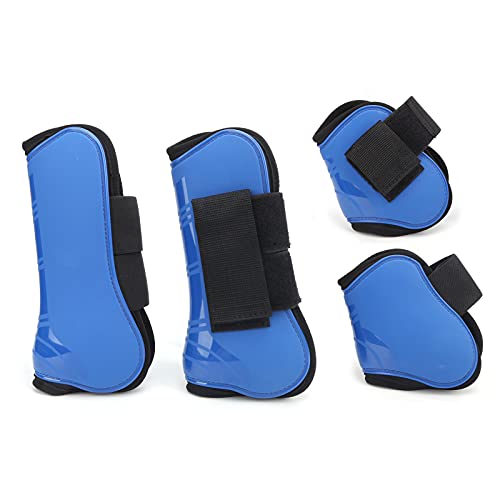 Qukaim Pferdesehnenstiefel 4er Set PU Shell Tendon Streichkappen Streichkappen Schutzstiefel zum Reiten Stoßdämpfender Sprungschutz Blau XL Verstellbare Pferdebeinstiefel von Qukaim