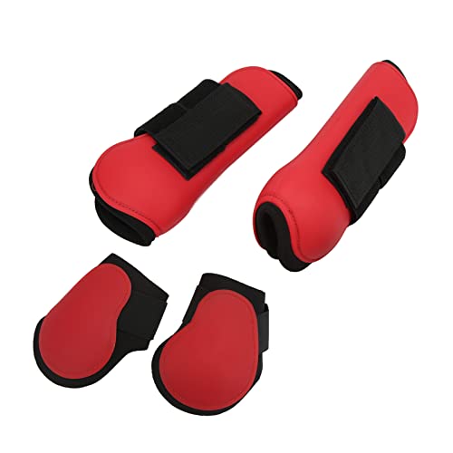 Qukaim Pferdespannenstiefel-Set, 4 Stück, weiche Anti-Rutsch-Dämpfung, PU-Schale, Sehnenschutzgamaschen für Pferde, Rot, Größe L, inklusive Hinter- und Streichkappen, Pferdebedarf von Qukaim
