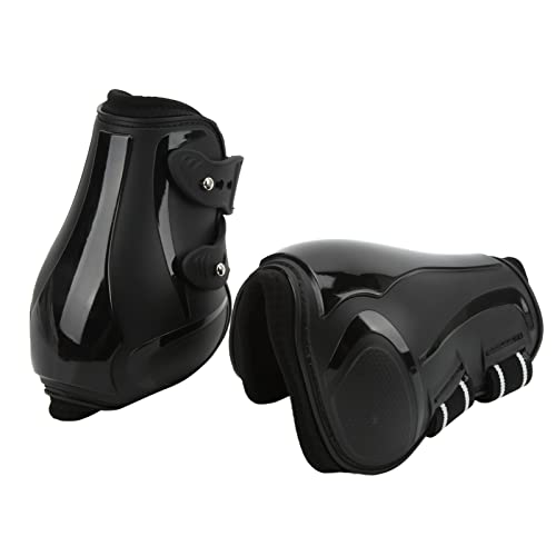 Qukaim Pferdespannenstiefel Set, Weiche Anti-Rutsch Verstellbare PU Shell Sehnenschutz Stiefel für Pferde, Schwarze Hinterbeine, XL, Pferdepflegebedarf von Qukaim