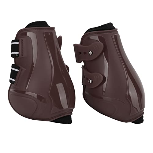 Qukaim Pferdespannenstiefel Set, Weiche Atmungsaktive Anti-Rutsch Verstellbare PU Shell Sehnenschutz Stiefel für Pferde, Braun, Hinterbeine, Größe L von Qukaim