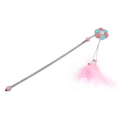 Qukaim Teaser Katzenspielzeug Quaste Teaser Katzenspielzeug, Lustiger Katzenfederstab mit Glocken, Interaktives Katzenstabspielzeug für Kätzchen und Katzen, Rosa Sonnenblume Design von Qukaim