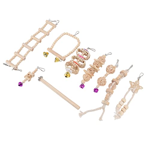 Qukaim Vogel-Hängespielzeug 9-teiliges Vogel-Papageienspielzeug-Set, multifunktionale Schaukel Kauglocke, hölzernes Sicherheitsvogel-Schaukelspielzeug für Papageien, inklusive Hängespielzeug für von Qukaim