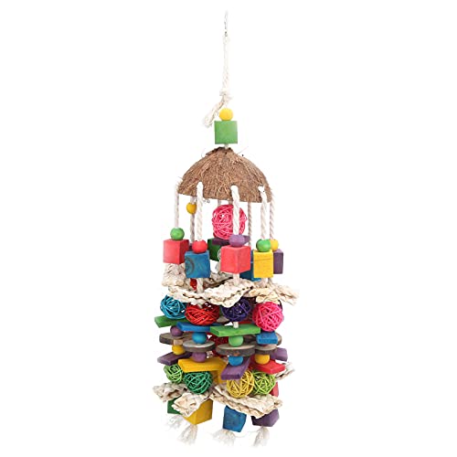 Qukaim Vogel Kauspielzeug Vogel Kauspielzeug Kokosnussschale Sepak Takraw Spieße Beißspielzeug für Kleine Mittlere Große Papageien Hängender Käfig Kauspielzeug Natürliches Maisblatt 30cm Lang von Qukaim