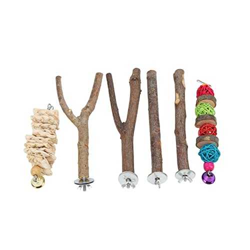 Qukaim Vogel-Sitzstangen-Set, 6-teiliges Holz-Papageienständer mit Zweigen und Rankenbällchen zum Schleifen der Pfoten, ideal für Papageien und andere Vögel von Qukaim