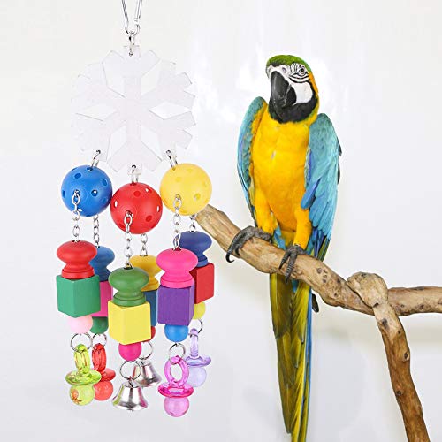Qukaim Vogelkäfig Zubehör Holz Weihnachten Schneeflocke Anhänger Vogel Kauen Hängeschaukel Spielzeug für Papageien Beißen und Spielen Käfig Zubehör von Qukaim
