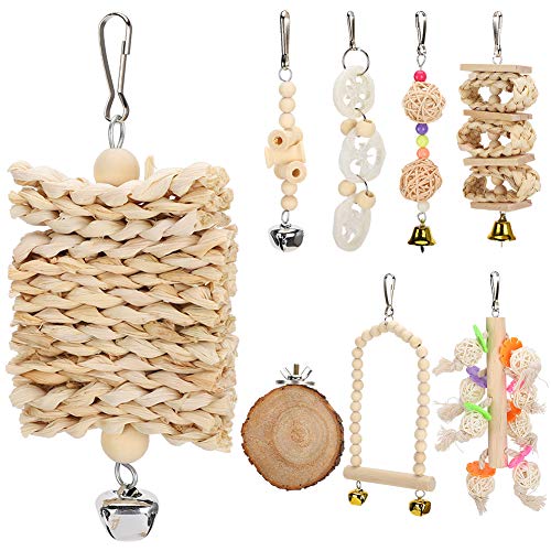 Qukaim Vogelpapageien-Spielzeug-Set, 8 Stück, Vogelpapageien, hängende Schaukel, Käfig-Spielzeug, Holz, Vogelklettern, Kauspielzeug-Set für Haustiere, buntes und ansprechendes Zubehör für Vögel von Qukaim