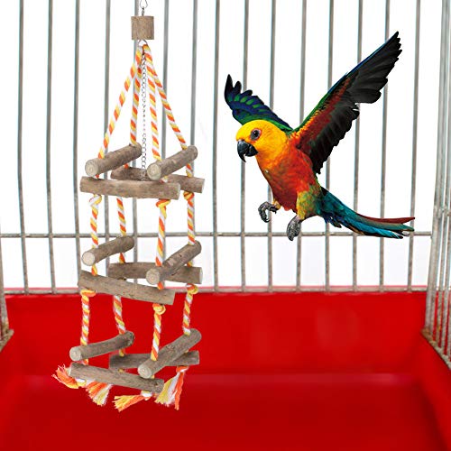 Qukaim Vogelspielzeug Drei Schichten Haustier Vogel Holz Ständer Schaukel Hängende Brücke Spielzeug Baumwollseil für Papagei Widerstand gegen Biss Ideal für Spielen und Übung von Qukaim