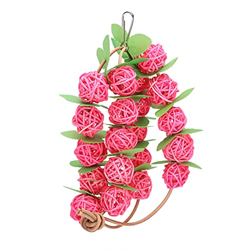 Qukaim Vogelspielzeug Rattan Ball String Papageien Schaukel Spielzeug, Vogel Kauspielzeug mit Blättern, Käfig Dekoration für Papageien, Kauen und Beißen, Rosa Ball S von Qukaim