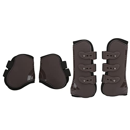 Qukaim Vordere Hinterbeingamaschen für Pferde, PU-Neopren, Pferdesehnenbandage, Schutzausrüstung, Braun, Größe M, 4 Stück von Qukaim