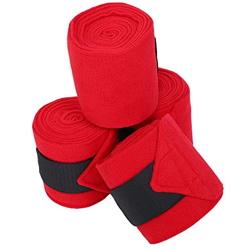 Qukaim Dicke Pferdebeinbandage, rot, rutschfest, atmungsaktiv, Fleece-Wickelbandagen, geeignet für Pferde, 4 Stück von Qukaim
