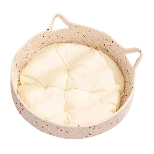 Qukoielly Rundes Katzenbett, Katzenbett für kleine Hunde, Baumwollseil, Nestkissen, Haustierzubehör für Kätzchen, Schlafen, beruhigend, Kratzen, Heimdekoration, Outdoor-Wohnheim, Wohnung, Welpen von Qukoielly