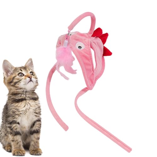Qumiuu Katzen-Teaser-Hut | Am Kopf montiertes Katzenstangenspielzeug zur Selbstbedienung | Plüschkatzen-Selbstspielspielzeug, interaktives Katzenspielzeug für Kätzchen, schützende Möbel, Katzenübung von Qumiuu