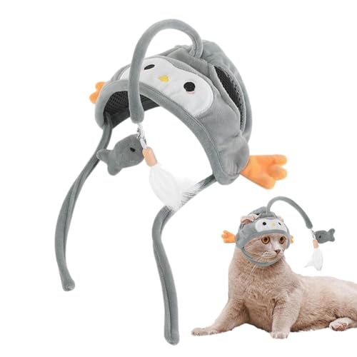 Qumiuu Katzenkopf-Spielzeug mit Hüten,Am Kopf montiertes Katzen-Angelrute-Spielzeug zur Selbstbedienung - Lustiges Katzenspielzeug, niedliche Katzenspielzeug-Angelstange für Katzenübungen, schützende von Qumiuu
