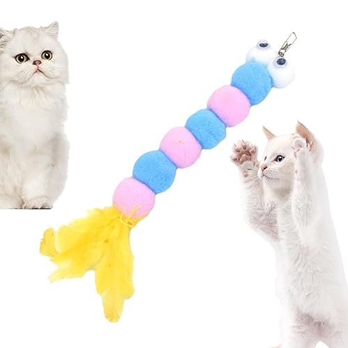 Qumiuu Katzenwurmspielzeug - Katzenstab Ersatz-Regenbogenspielzeug,Lustiges interaktives Katzenspielzeug, mehrfarbiges Federspielzeug für das Kätzchentraining von Qumiuu