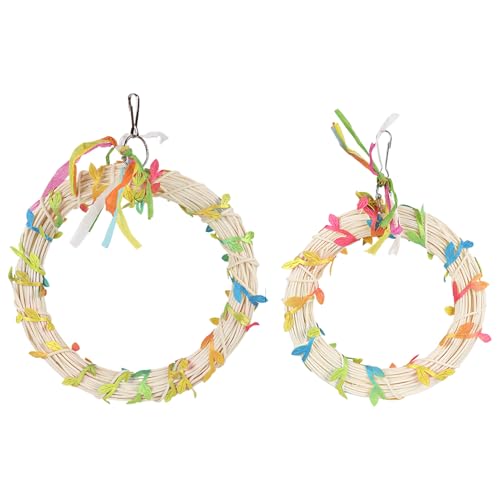 Qumiuu Schaukel - Ring Sitzstangenspielzeug Für Vögel,Dekoratives Ringschaukel-Spielzeug Mit Blättern Für Sittiche en Conure Für Käfig Garten Terrasse Außenbereich von Qumiuu