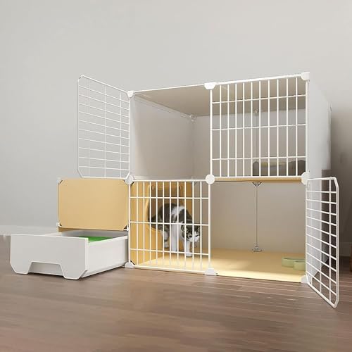HXRW Katzengehege Indoor Katzenkäfig, Katzenkäfige mit Katzentoilette, Groß 2 Etagen Abnehmbarer Metall Katzenkäfig, DIY Katzenlaufstall für Kleintier für Frettchen Kitty, Hase, Kaninchen, Kleintiere HXRW Katzengehege Indoor Katzenkäfig, Katzenkäfige mit Katzentoilette, Groß 2 Etagen Abnehmbarer Metall Katzenkäfig, DIY Katzenlaufstall für Kleintier für Frettchen Kitty, Hase, Kaninchen, Kleintiere von Qunine
