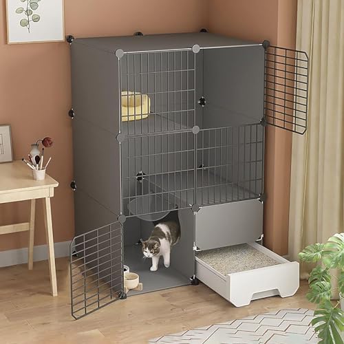 HXRW Katzengehege Katzenkäfig mit Katzentoilette, Katzenkäfige Indoor 2/3 Etagen Katzenkiste Haustierkäfige für Katzen, Übungsplatz Ideal für 1-3 Katzen für Frettchen Kätzchen, Hase, Kaninchen, HXRW Katzengehege Katzenkäfig mit Katzentoilette, Katzenkäfige Indoor 2/3 Etagen Katzenkiste Haustierkäfige für Katzen, Übungsplatz Ideal für 1-3 Katzen für Frettchen Kätzchen, Hase, Kaninchen, von Qunine
