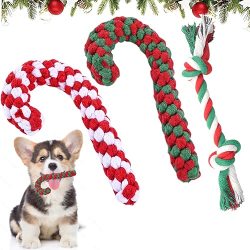 Qunkun Hundespielzeug Weihnachten - 3 Stück Kauspielzeug, Adventskalender, Zuckerstange, Hundeleckerli für Hunde von Qunkun