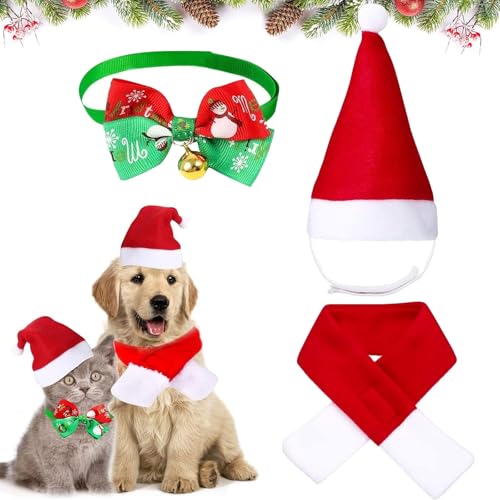 Weihnachten Hundekostüm, Hund Katzen Weihnachtsmütze, Haustier Justierbare Weihnachtsmütze, Hund Weihnachten Kostüm, Weihnachten Katzenkostüm Hundekostüm Weihnachtsmütze Fliege Halsband Halstuch von Qunkun
