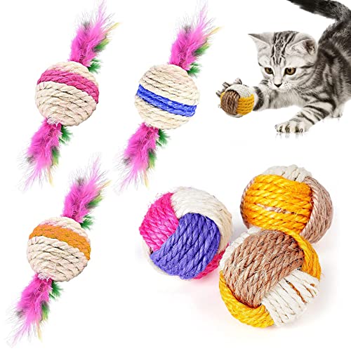 Qunkun Interaktives Katzenspielzeug Ball, 6 Stücke Sisal Ball Katze, Haustier Katzen Spielzeug Bälle, Umweltfreundliche Kätzchen Bälle, Kätzchen Spielzeug Interaktive, Kätzchen Hundetraining von Qunkun