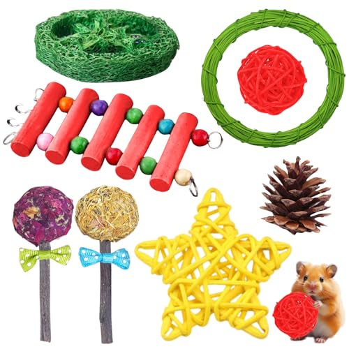 Kaninchen Zubehoer, 9 Stück Kaubälle, Kleintiere Kauspielzeug, Hasen Kauspielzeug, Hamster Spielzeug, Kaninchen-Spielzeug, Kaninchen Spielzeug Beschäftigung, Rabbit Spielzeug für Draußen Kleintiere von Qunkun