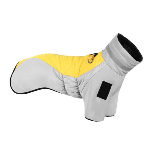Wasserdichte Hundejacke für Herbst und Winter, verdicktes Fleecefutter, reflektierend, verstellbar, Rollkragen, Haustiermäntel für kleine bis große Rassen (Gelb, Größe 2XL) von Qurlon