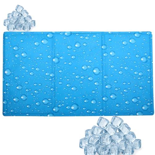 Große Kühlmatte Hunde 90x50cm, Kratzfest Selbstkühlende Ungiftiges Gel Hundematte, Sommer Katzen Selbst Kühlende Kühlkissen, Langlebiger Waschbar Haustiere Kühldecke für Drinnen, Draußen, Auto (Blau) von Qurxuanwe