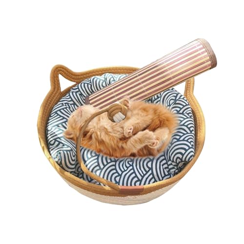 Qurygin Baumwollseil gewebtes Katzenbett, handgewebtes Katzenbett - Schlafsofa für kleine Hunde mit Spielzeugschwanz | Atmungsaktive Welpenbettmatte in Kätzchenform für den Innenbereich mit Kühlmatte Qurygin Baumwollseil gewebtes Katzenbett, handgewebtes Katzenbett - Schlafsofa für kleine Hunde mit Spielzeugschwanz | Atmungsaktive Welpenbettmatte in Kätzchenform für den Innenbereich mit Kühlmatte von Qurygin